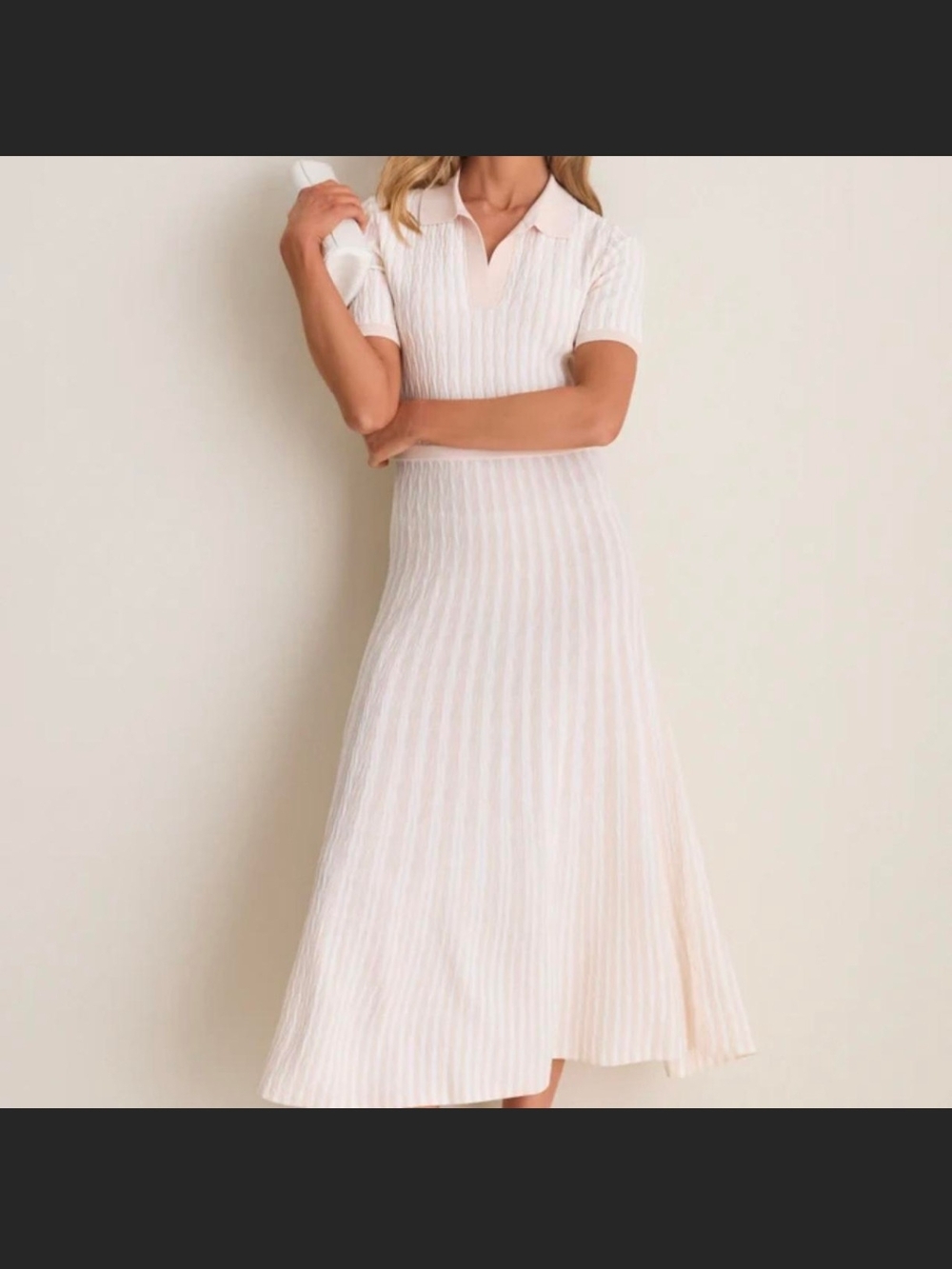 Tuckernuck Ribbed Polo Midi Dress in Blush Pink And Cream
